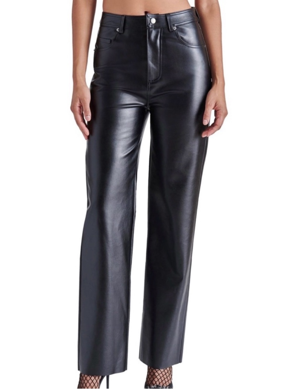 Steve Madden Black Faux Leather Straight Leg Pants Size Medium